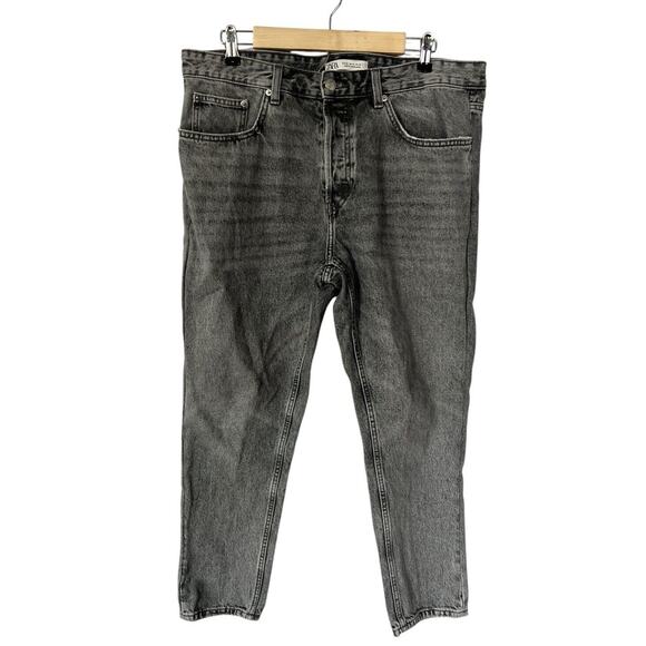 Zara Denim - Zara Black Acid Waged Straight Leg Ankle Jeans Size 36
